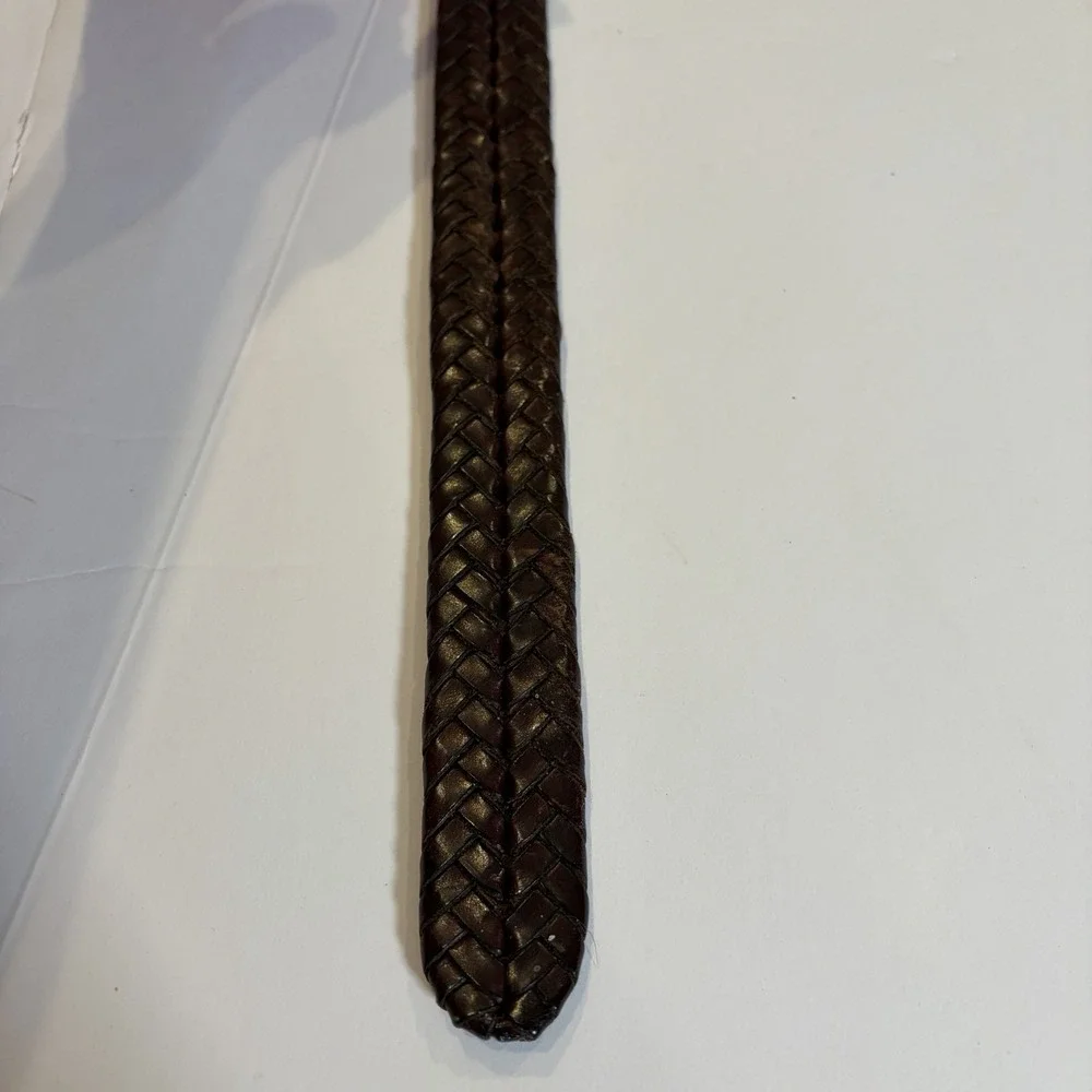 Coach Braided Leather Belt with Brass Buckle - Dark Brown